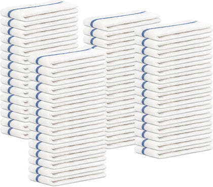 Bar Mops Blue Stripe Pack of 60 Kitchen Towels 16x19 Multi-Purpose for Home, Restaurant and Cleaning White Absorbent