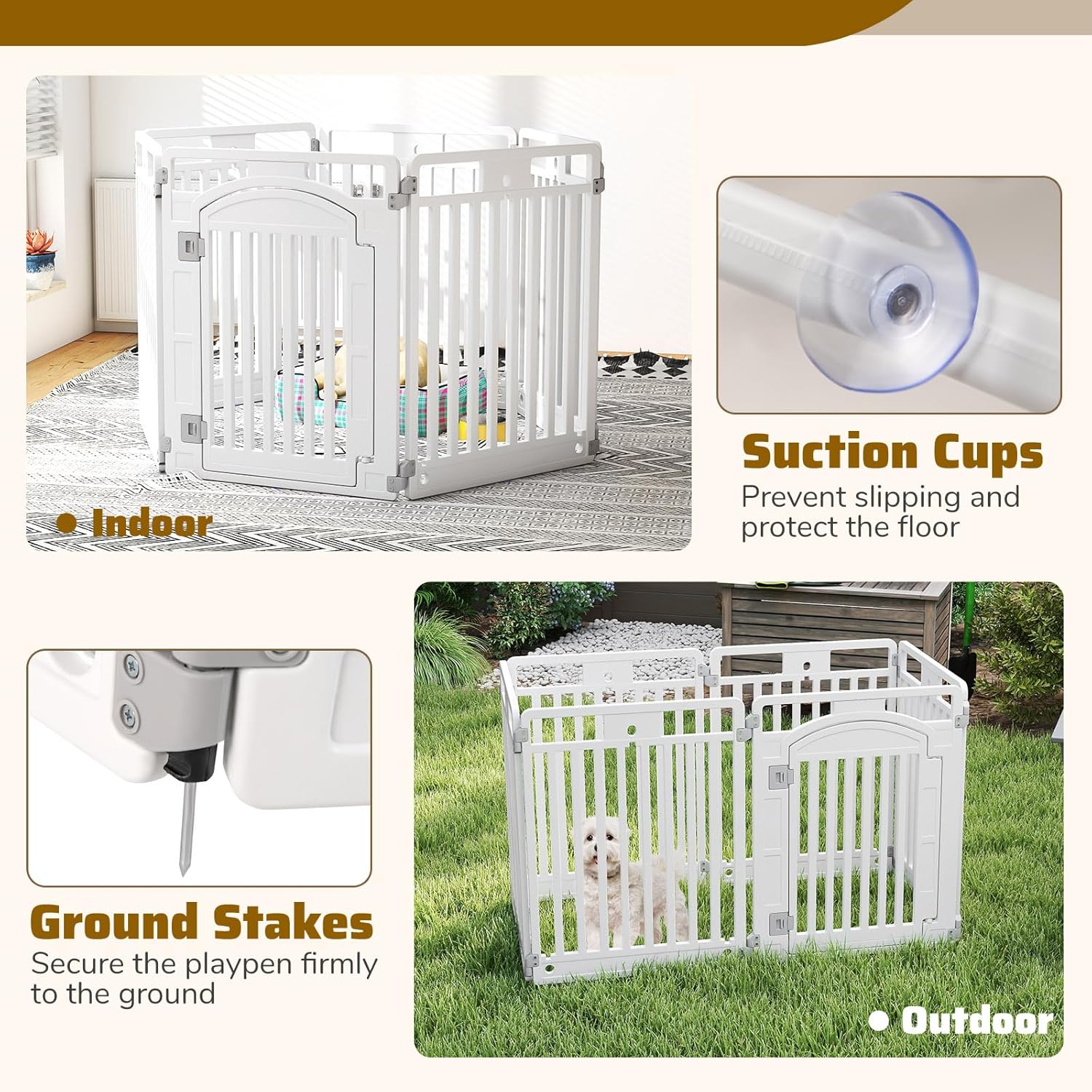 6 Panel Dog Playpen, 32'' Tall Plastic Pet Fence with Lockable Door, Indoor Outdoor Portable Dog Exercise Pen for