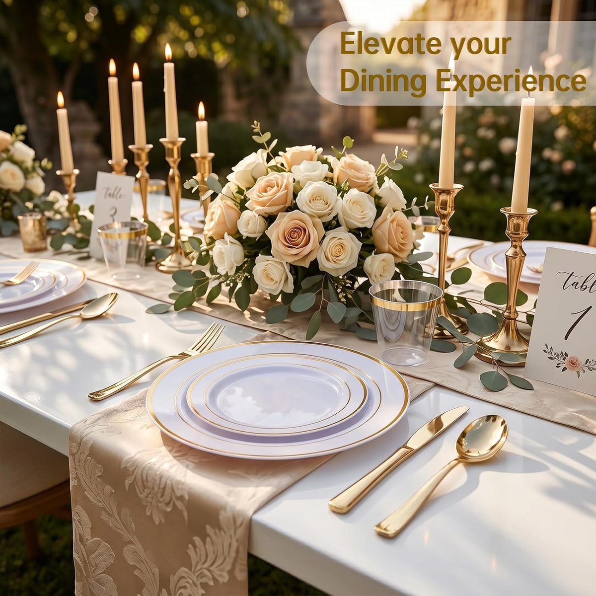 350PCS Gold Plastic Dinnerware Set for 50 Guests