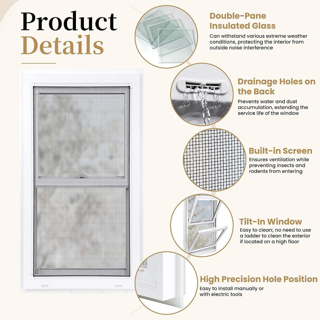 Vinyl Double Hung Sliding Window 30x54, Double Pane Glass, White