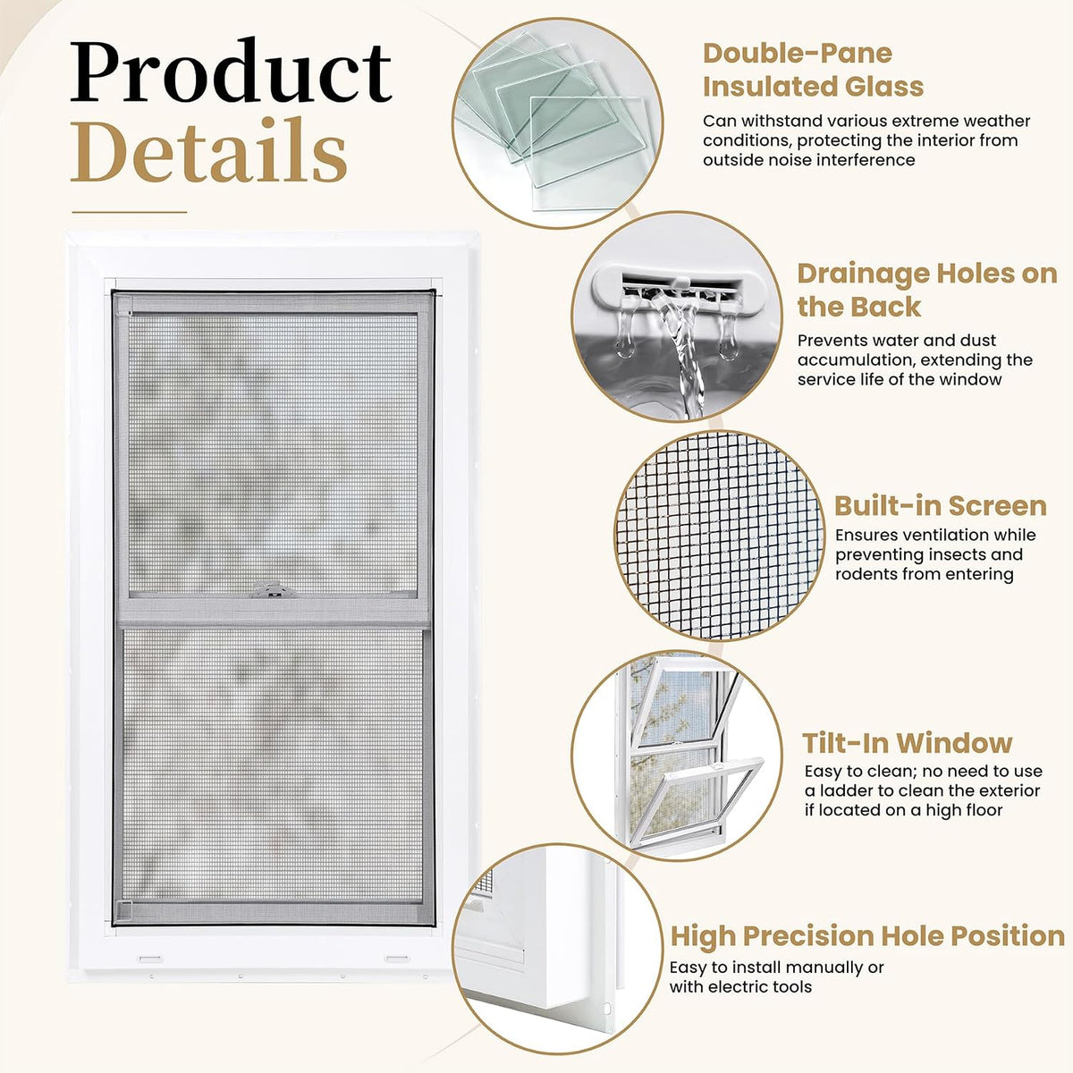 Vinyl Double Hung Sliding Window 30x54, Double Pane Glass, White