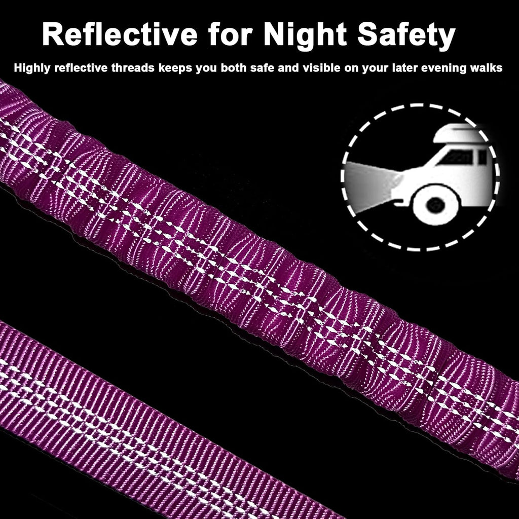 5FT Bungee Dog Leash with 2 Handles, Reflective Nylon Traffic Leash