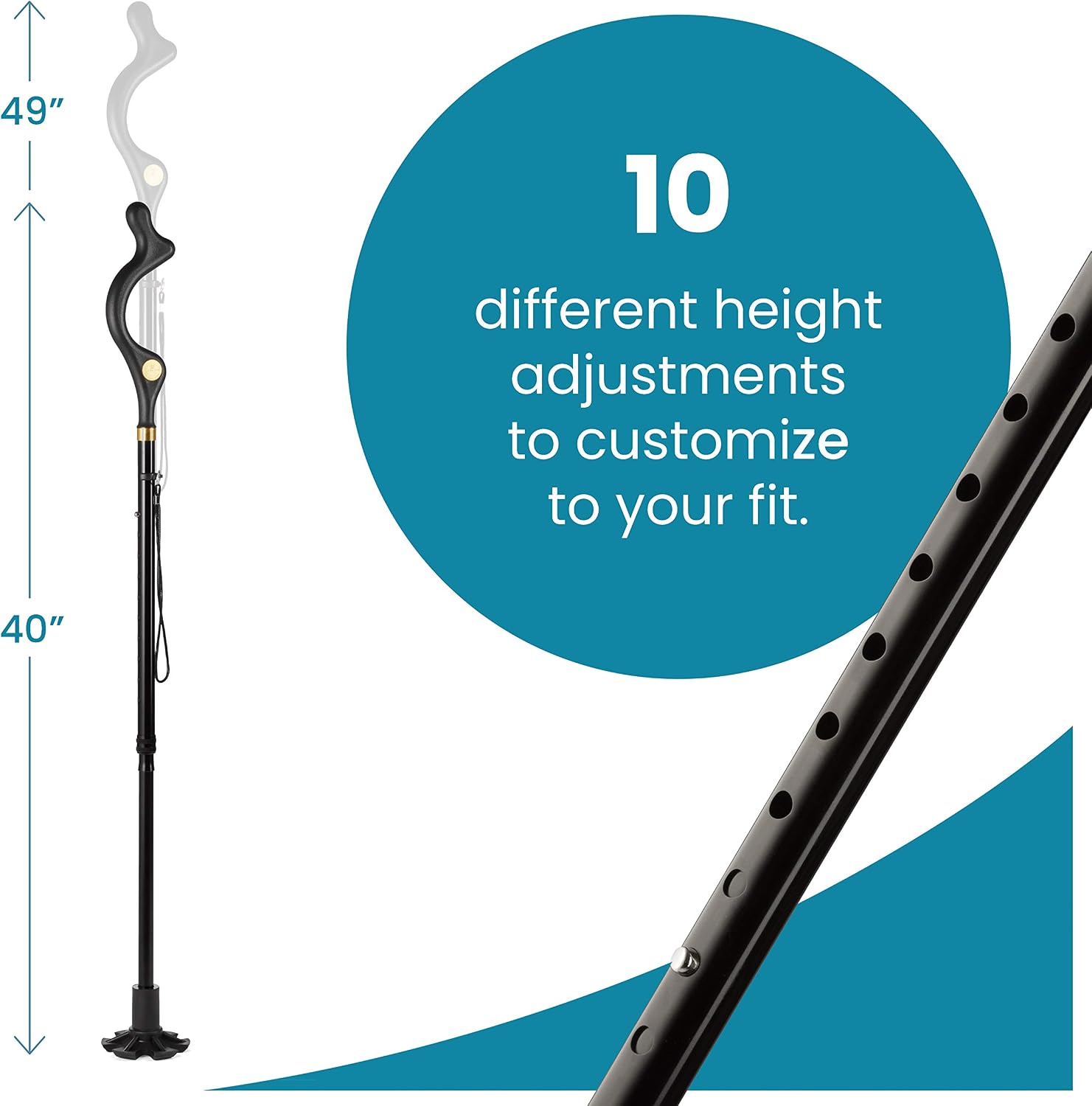 Walking Cane for Men and Women - Special Balancing Stick With 10 Adjustable Heights - Self Standing, Folding