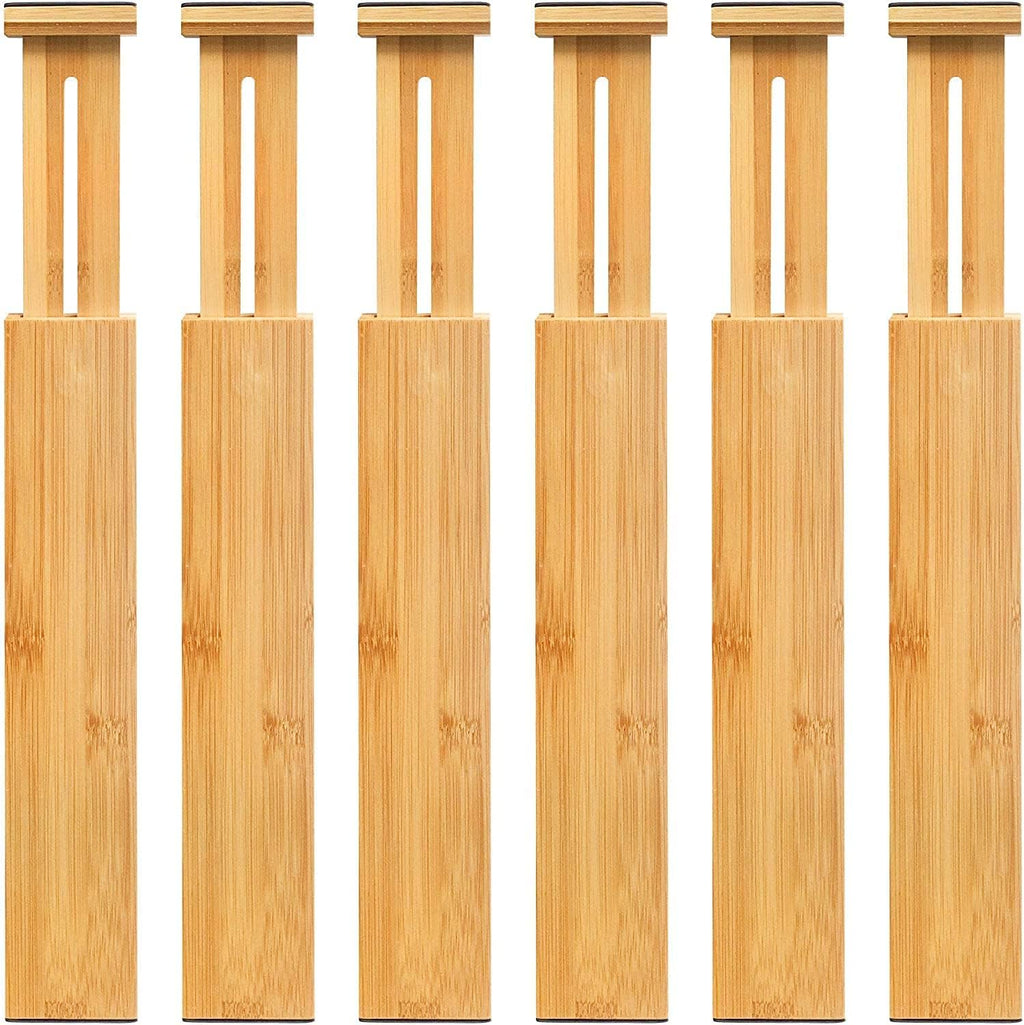 6-Pack Adjustable Bamboo Drawer Dividers, Expandable Drawer Organizer for Kitchen Utensils, Clothes, Bathroom, Office