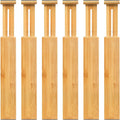 6-Pack Adjustable Bamboo Drawer Dividers, Expandable Drawer Organizer for Kitchen Utensils, Clothes, Bathroom, Office