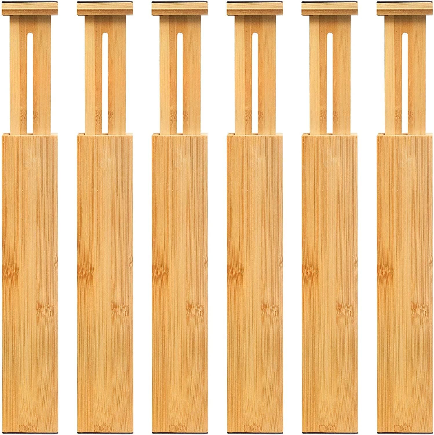 6-Pack Adjustable Bamboo Drawer Dividers, Expandable Drawer Organizer for Kitchen Utensils, Clothes, Bathroom, Office