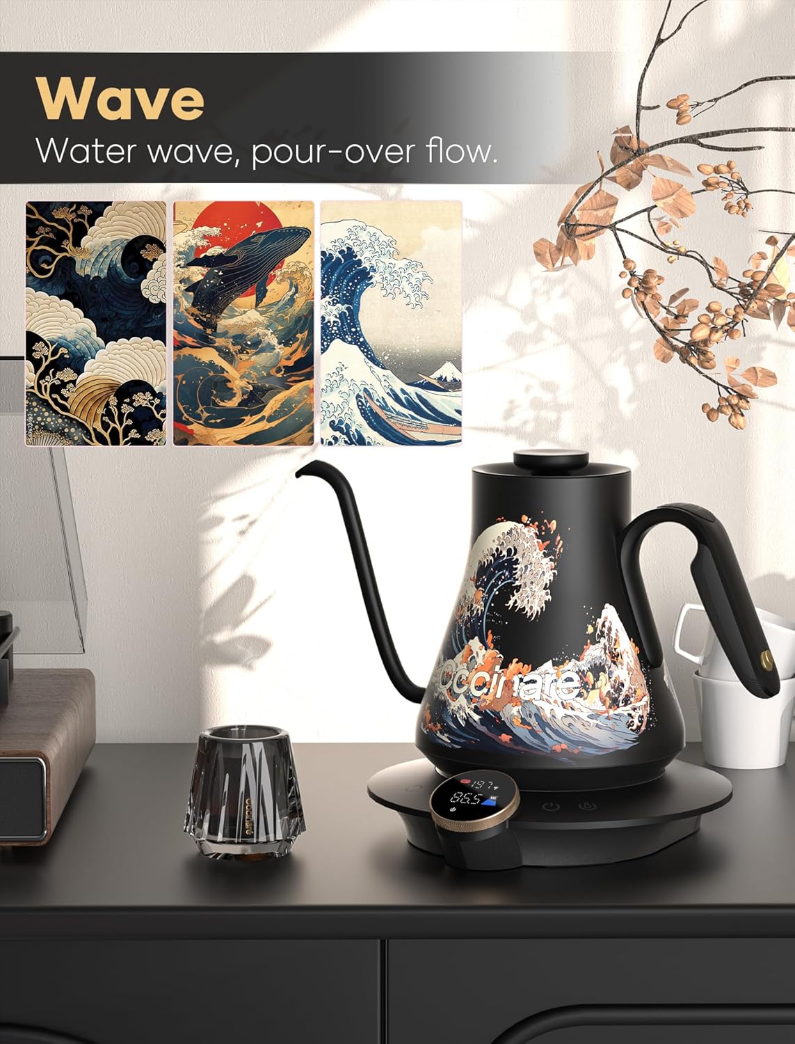 Artisan Collection Gooseneck Electric Kettle, ±0.5°F Temperature Control for Pour Over Coffee & Tea, 1500W Quick