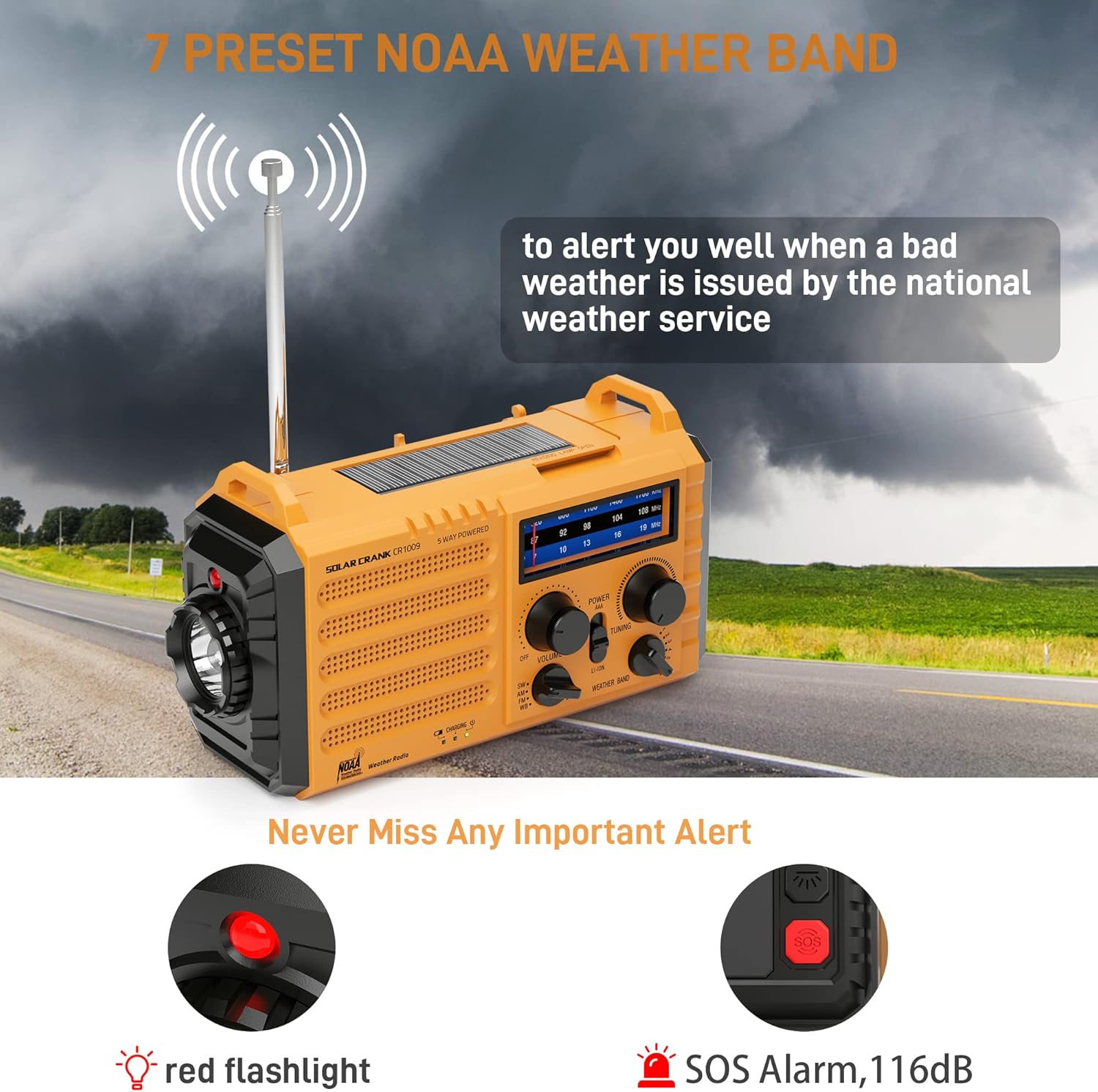 Emergency Radio with NOAA Weather Alert, 5000mAh Solar Hand Crank Portable AM/FM Shortwave Radio, Rechargeable