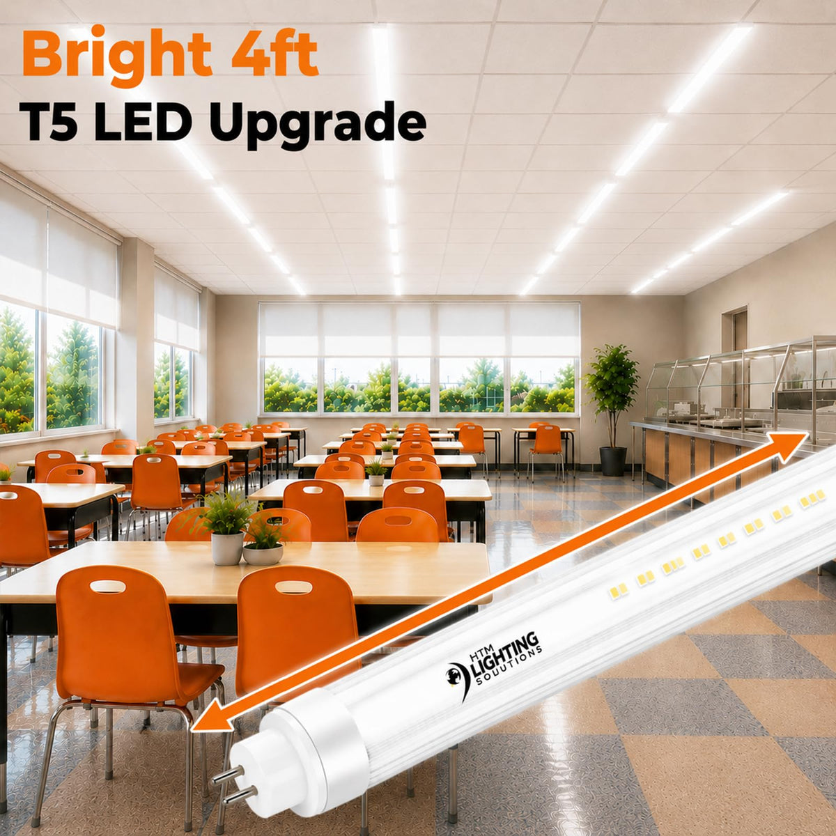 4ft 24W T5 High Output LED Tube Light, 5000K (Cool White), Clear Lens