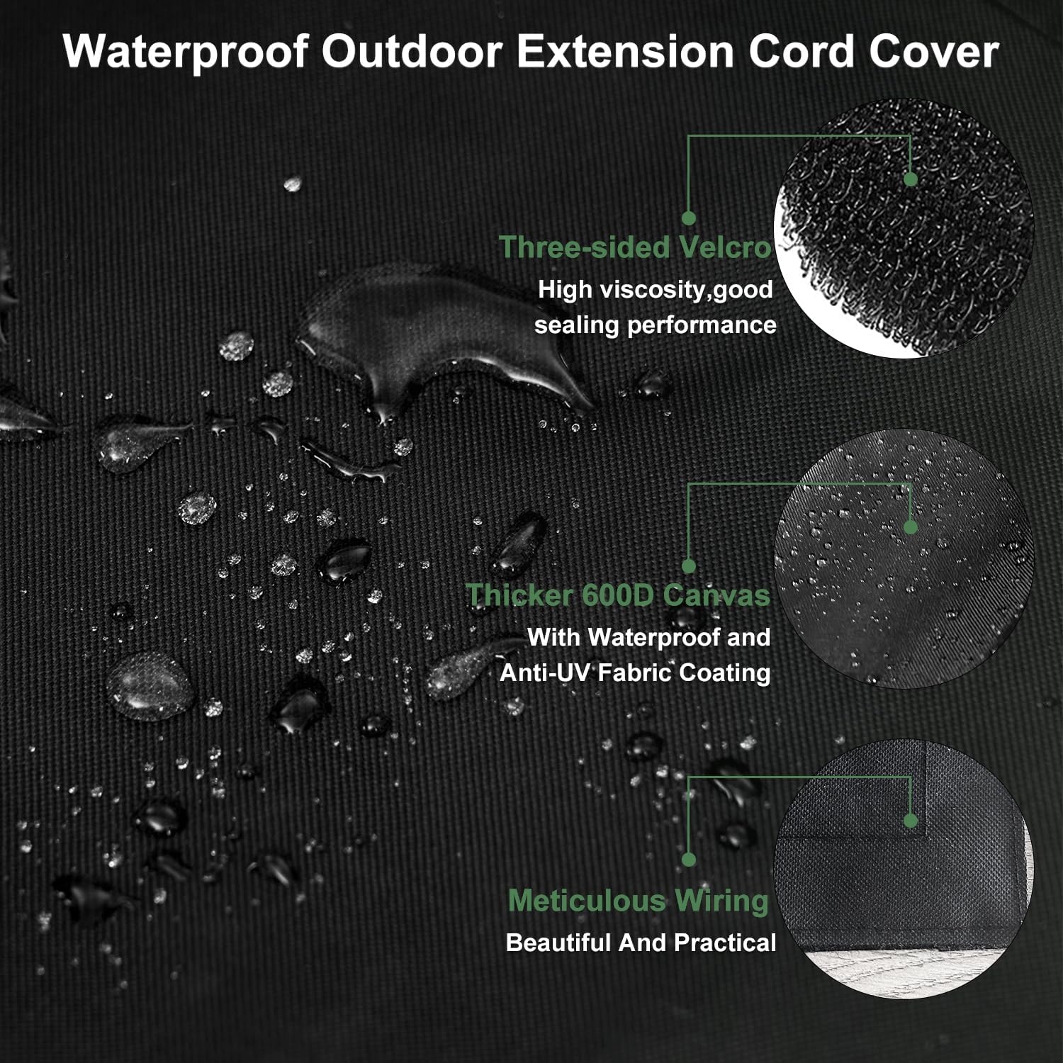 (Not Plastic) 3Pack Outdoor Extension Cord Safety Cover,11.2x6 Inch,600D Canvas Oxford Cloth Waterproof Electrical