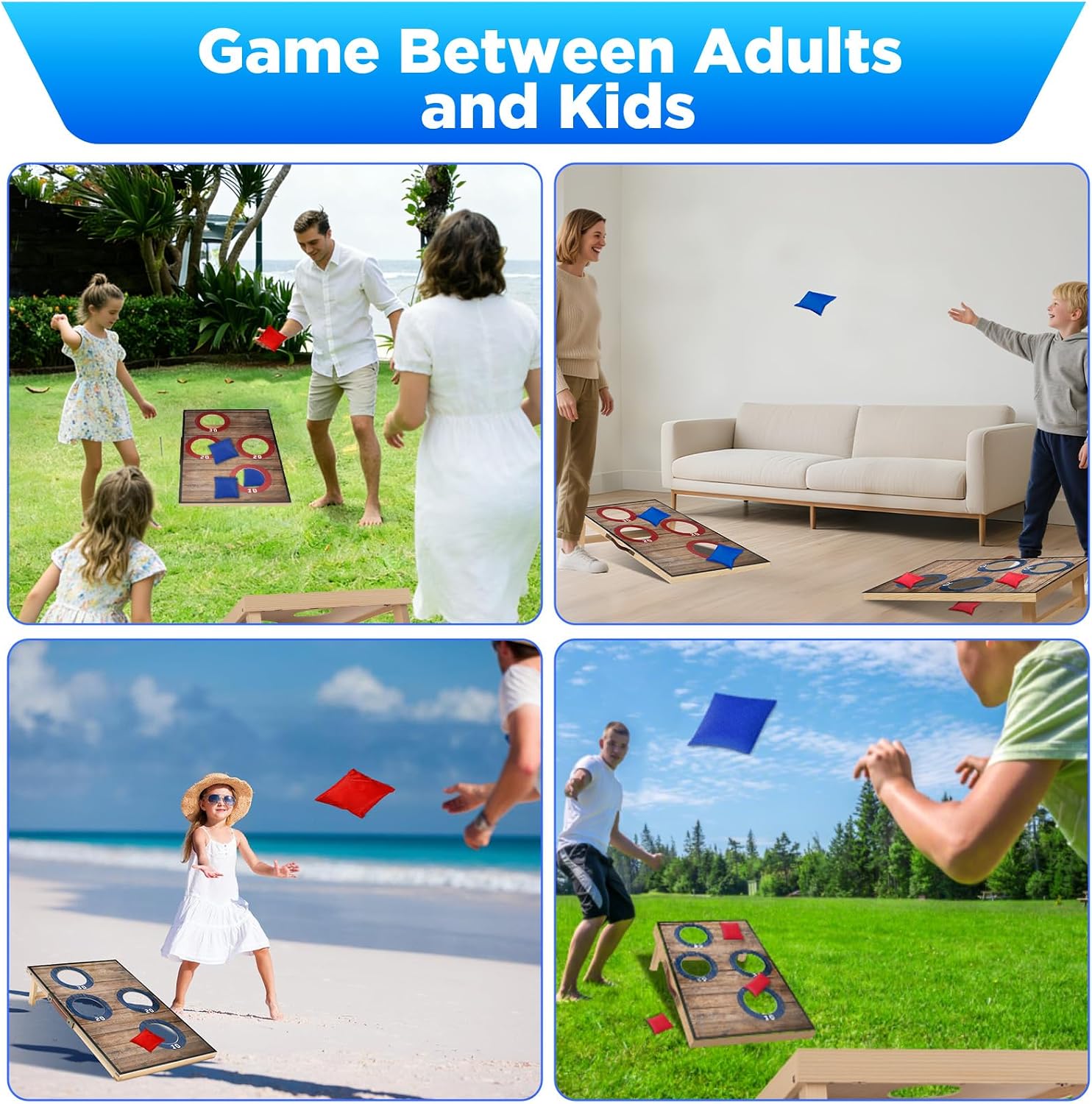 Corn Hole Toss Game for Adults 24x16 Inch Set - Portable Cornhole Board Set with Scoring Target Area, Bean Bags &