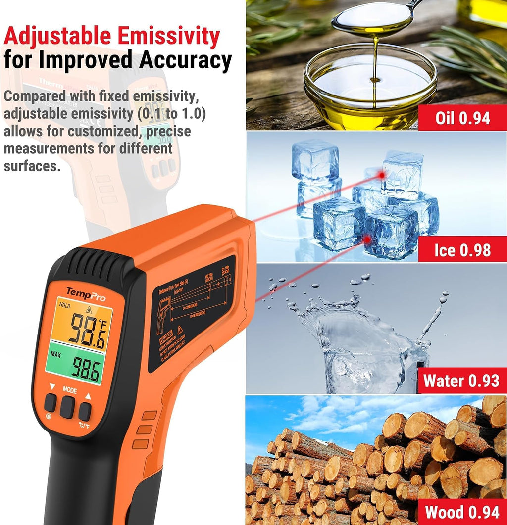 TempScan Infrared Thermometer Gun with 2 Laser for Pizza Oven Grill