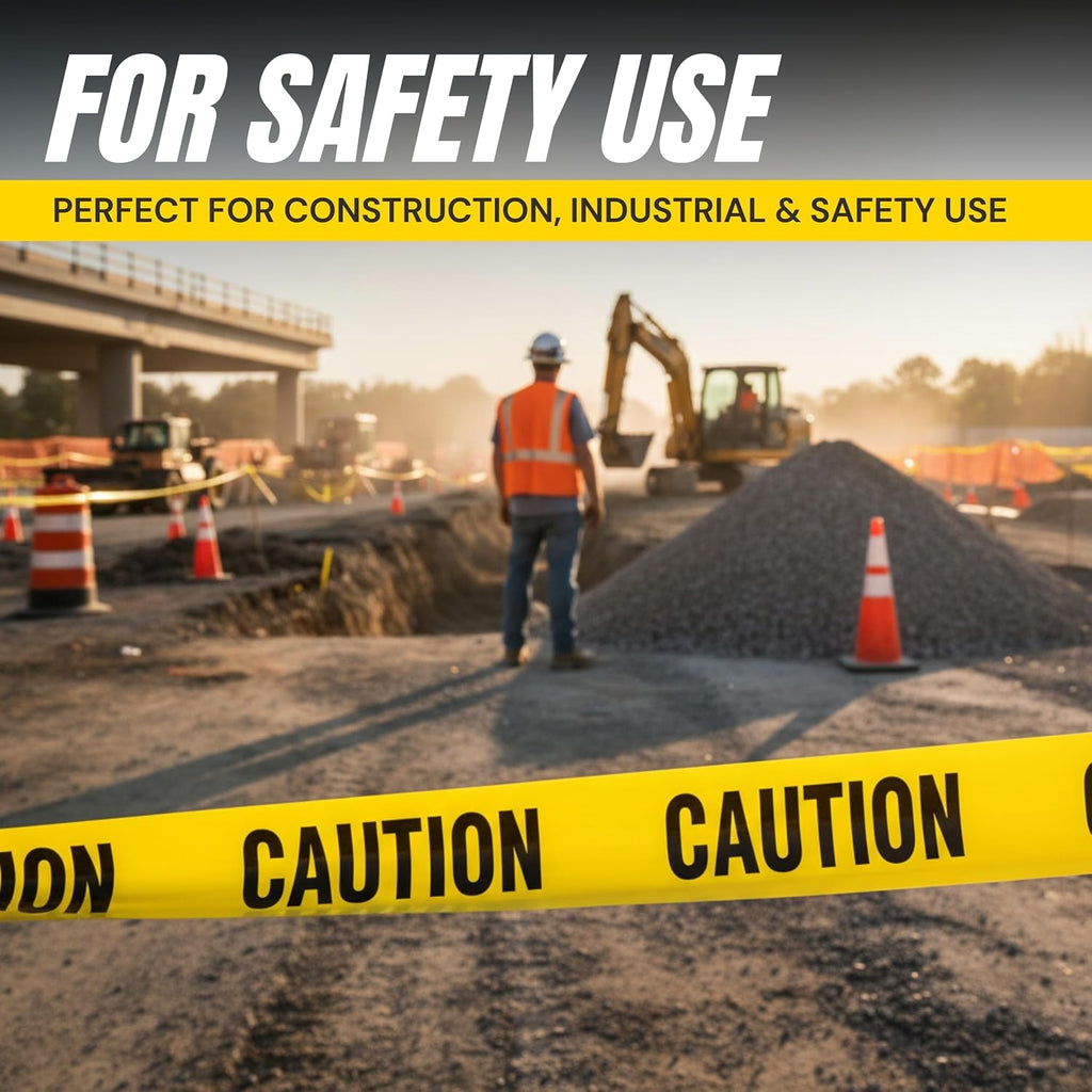 Premium Yellow Caution Tape 3 inch x 1000 feet, Bright Yellow w/Bold Black Text, 3" Wide for Maximum Readability