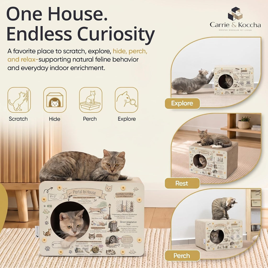 Carrie & Koccha Cardboard Cat Scratcher House for Indoor Cats - Science