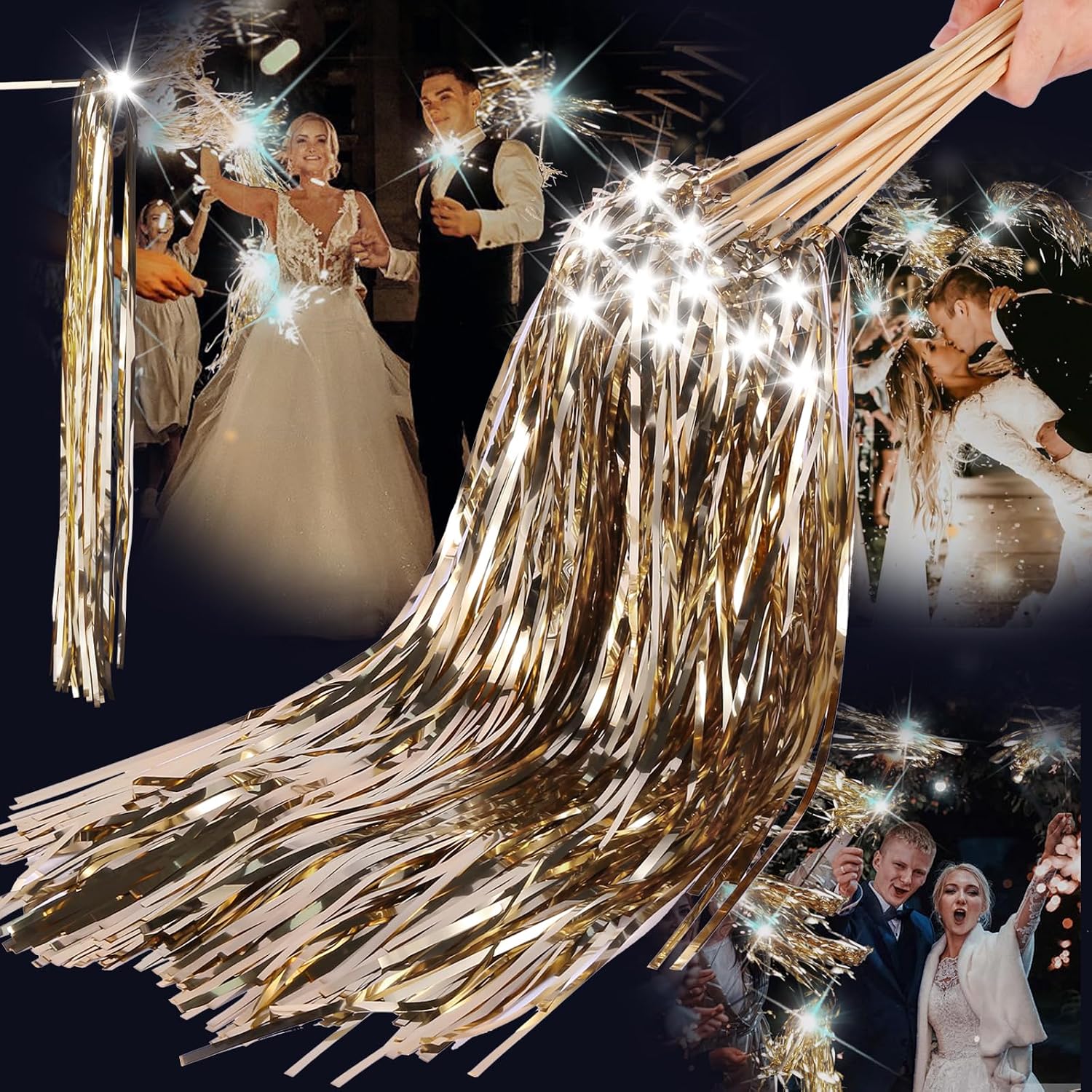 Drixbor 24 PCS Light Up Wedding Wands - LED Tinsel Streamers for Wedding Send Off & Grand Entrance, Party Favors for