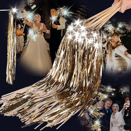 Drixbor 24 PCS Light Up Wedding Wands - LED Tinsel Streamers for Wedding Send Off & Grand Entrance, Party Favors for