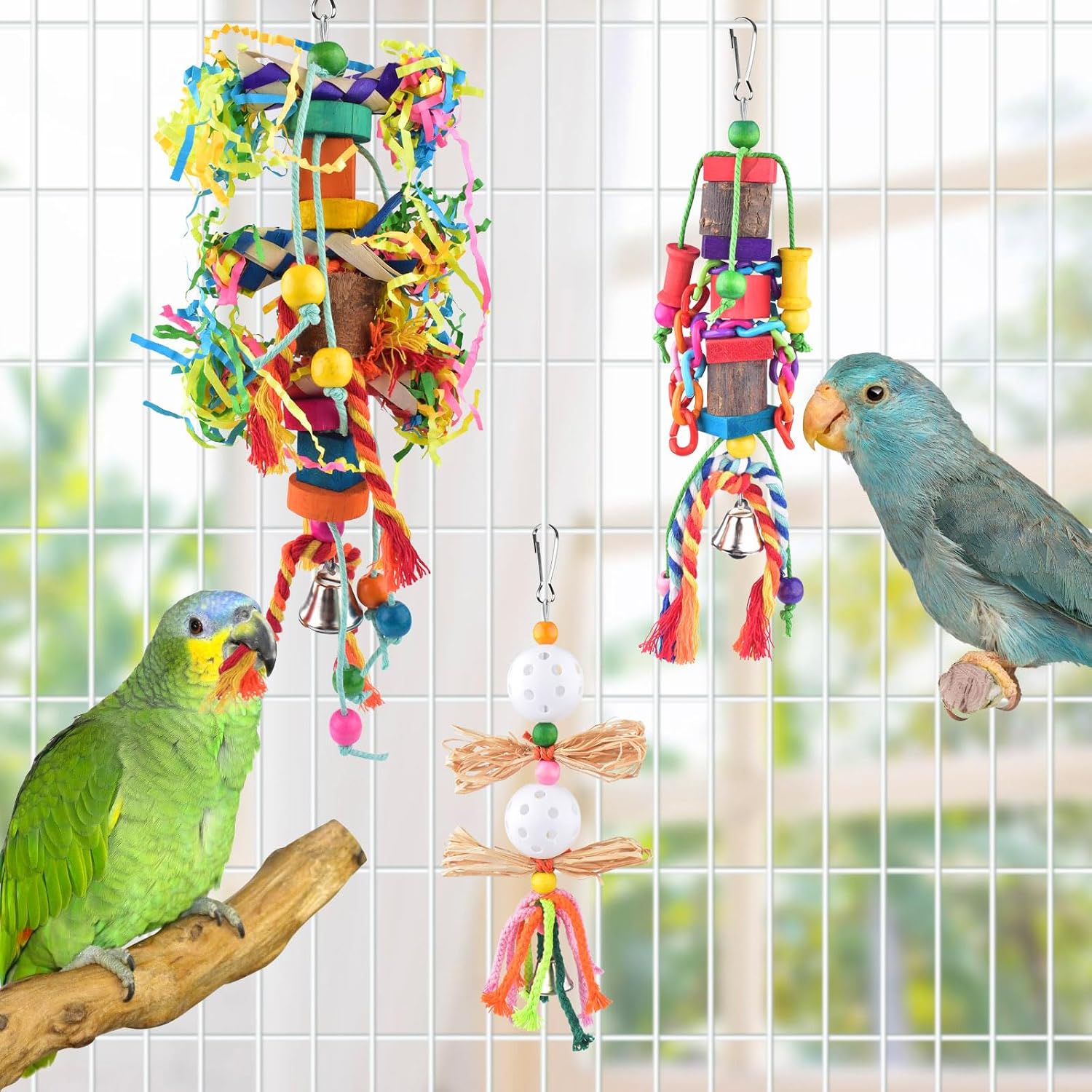 Bird Toys, Parakeet Swing Parrot Ladder Cockatiel Perch Conure Hanging Bell Toys for Parakeet Conure Cockatiel Mynah