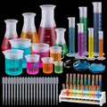 60 pcs Beakers and Test Tubes Set Include 6 Graduated Cylinder 7 Beakers 4 Flask 20 Droppers 20 Test Tubes with Rack
