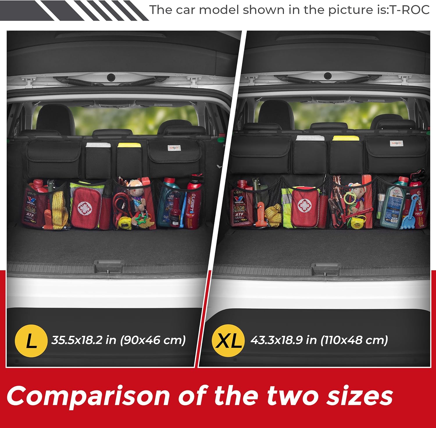 Car Trunk Organizer, LARGE CAPACITY(43 x 19 in) Car Storage Bag with 8 Pockets, 7X Upgraded Trunk Storage Organizer