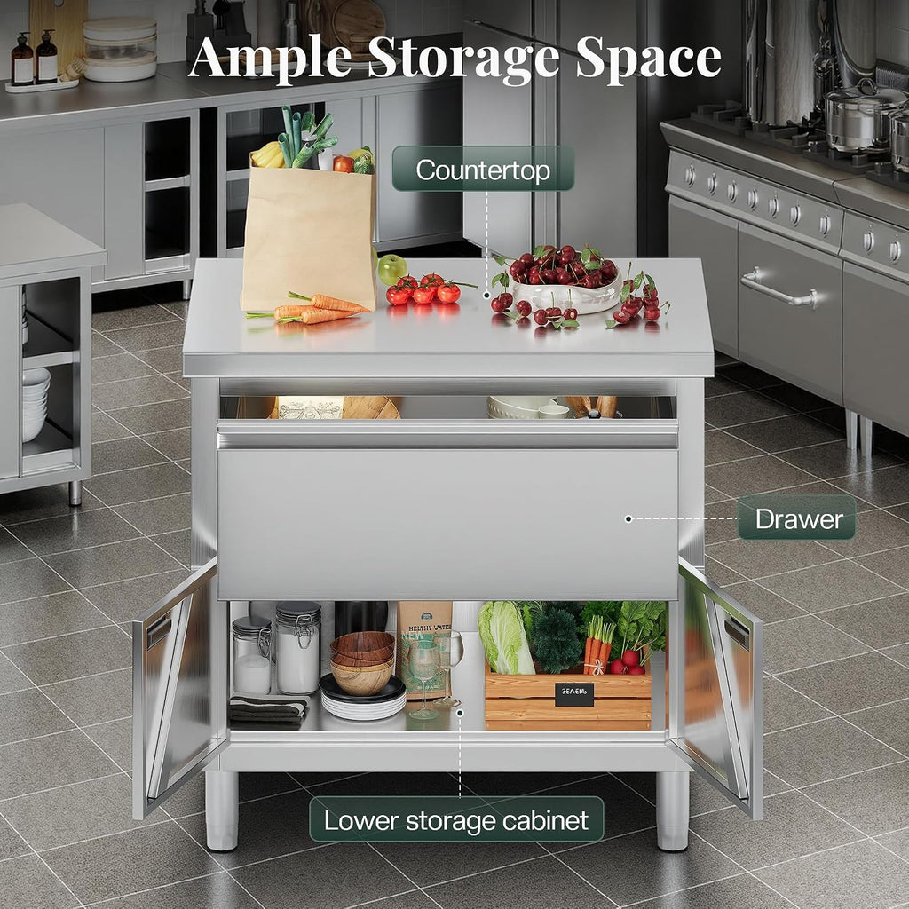 36x24x34 in Stainless Steel Work Table with Cabinet and Drawer