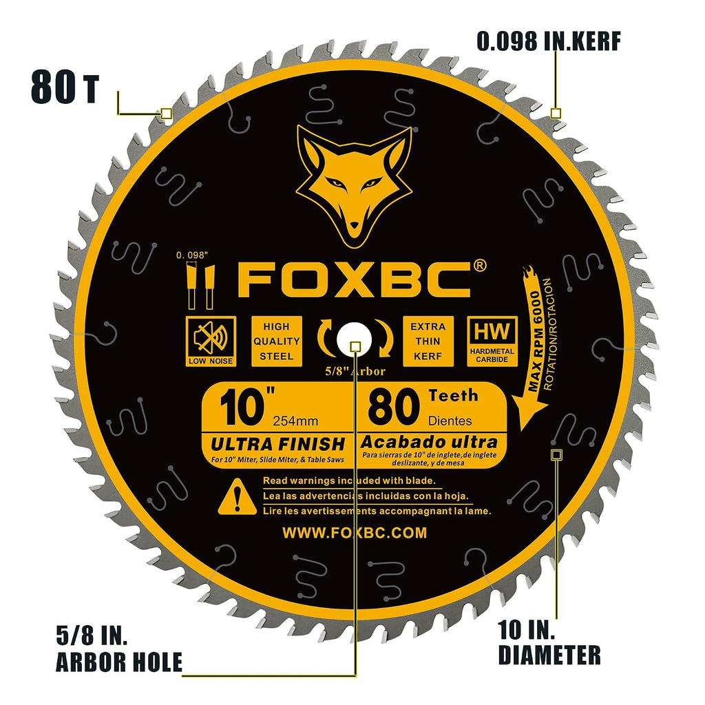 10-Inch Table Saw Blade, 80-Tooth, Ultra Finish Wood Cutting, 5/8-Inch Arbor