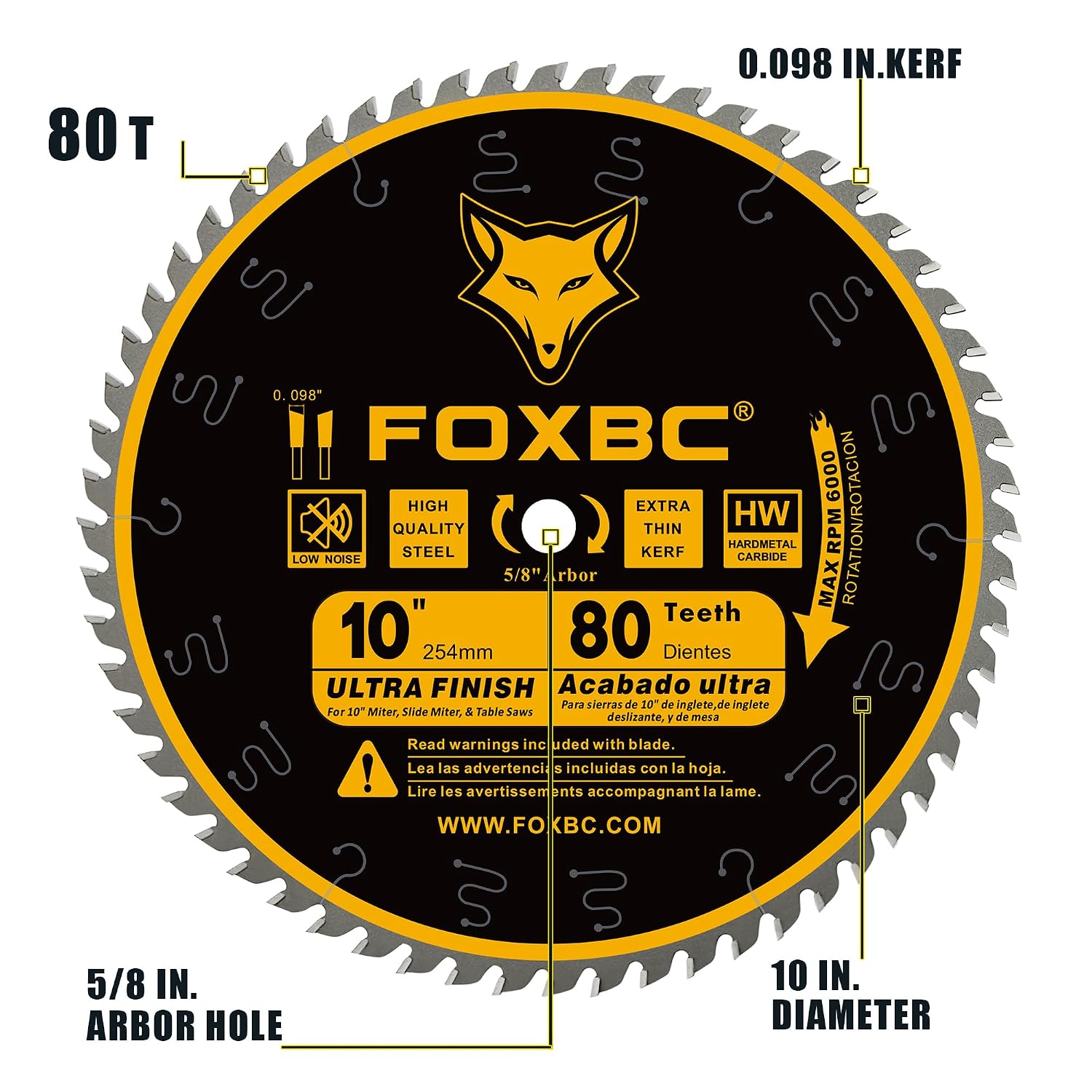 10-Inch Table Saw Blade, 80-Tooth, Ultra Finish Wood Cutting, 5/8-Inch Arbor