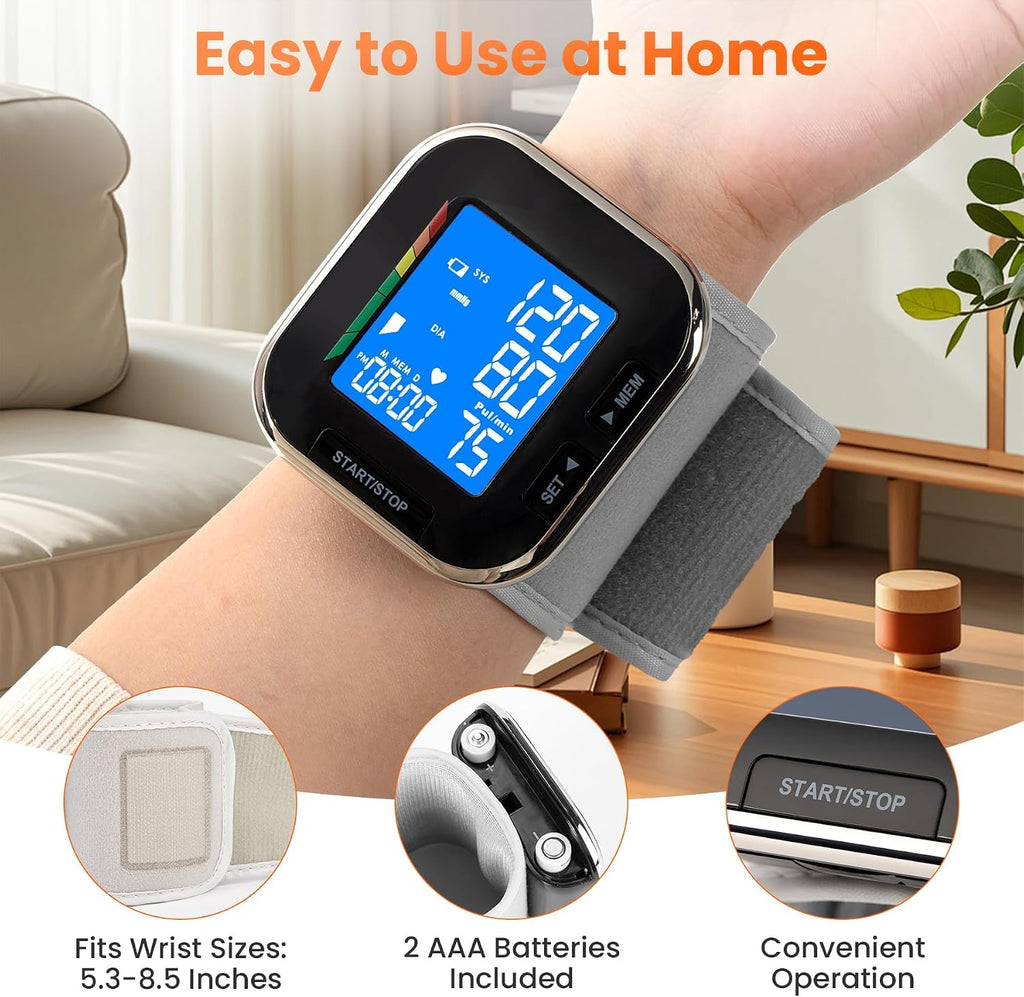 Wrist Blood Pressure Monitor with Backlit LCD & 60 Time-Stamped Memories