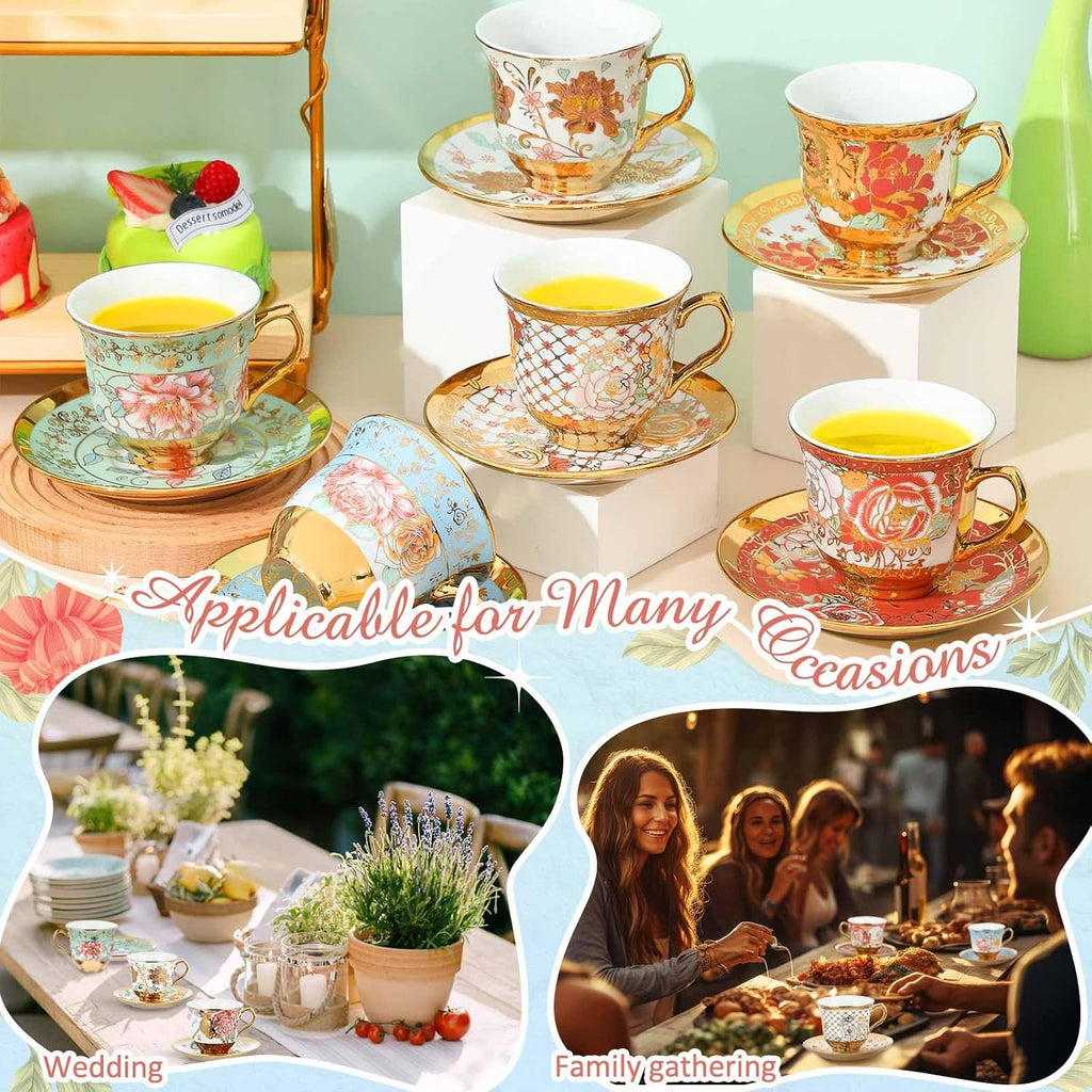 Set of 18 Tea Cups and Saucers, Stylish Style, 5.4 oz