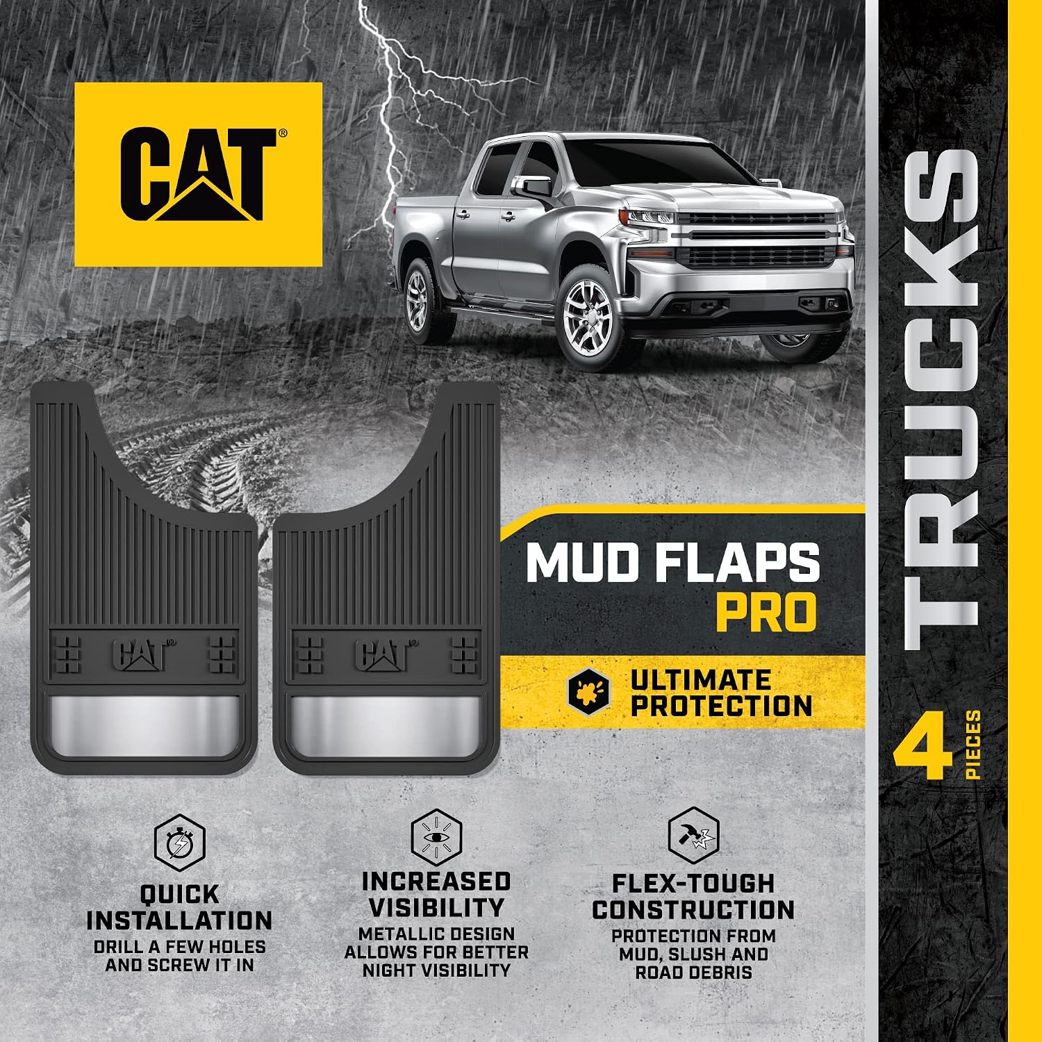 erpillar Heavy Duty Splash Guards Pro Mud Flaps Fenders - Ultra Tough Dirt/Slush Protection with Night Reflectors