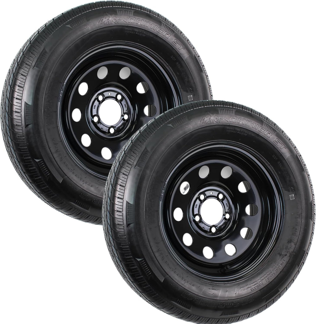 2-Pack Radial Trailer Tire Rim Assembly ST205/75R15 5 Lug Black