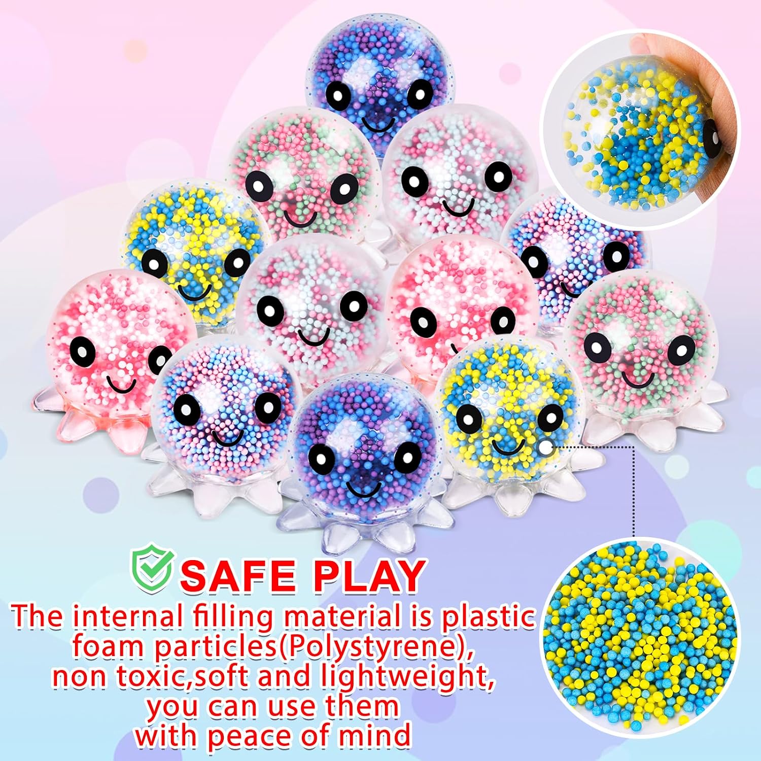 12 Pack Fidget Stress Balls for Adults, Cute Octopus Stress Ball | Stress Sensory Stress Ball, Bulk Squishy Squeeze