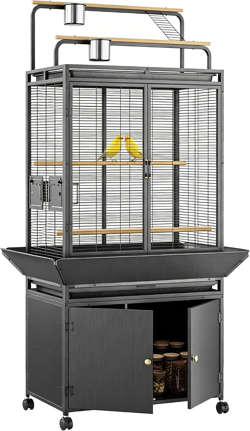 Extra Large Bird Cage with Play Top & Storage Cabinet, 71'' H | Corner Flight Birdcage for Parrot, Budgie, Conure