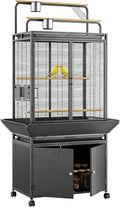 Extra Large Bird Cage with Play Top & Storage Cabinet, 71'' H | Corner Flight Birdcage for Parrot, Budgie, Conure