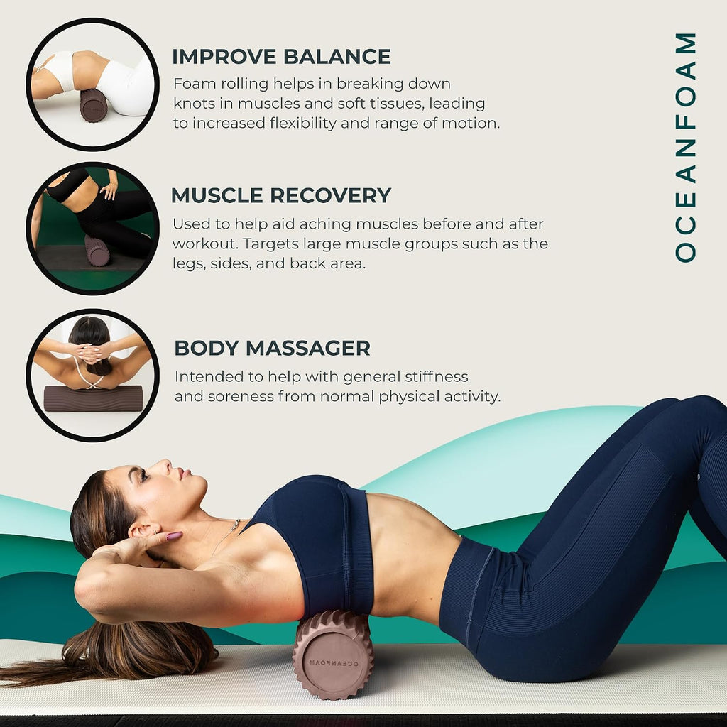 Tidal Roller - Espresso - Muscle Massage Foam Roller for Back Pain & Stretching - Firm and Ergonomic Wide Wave