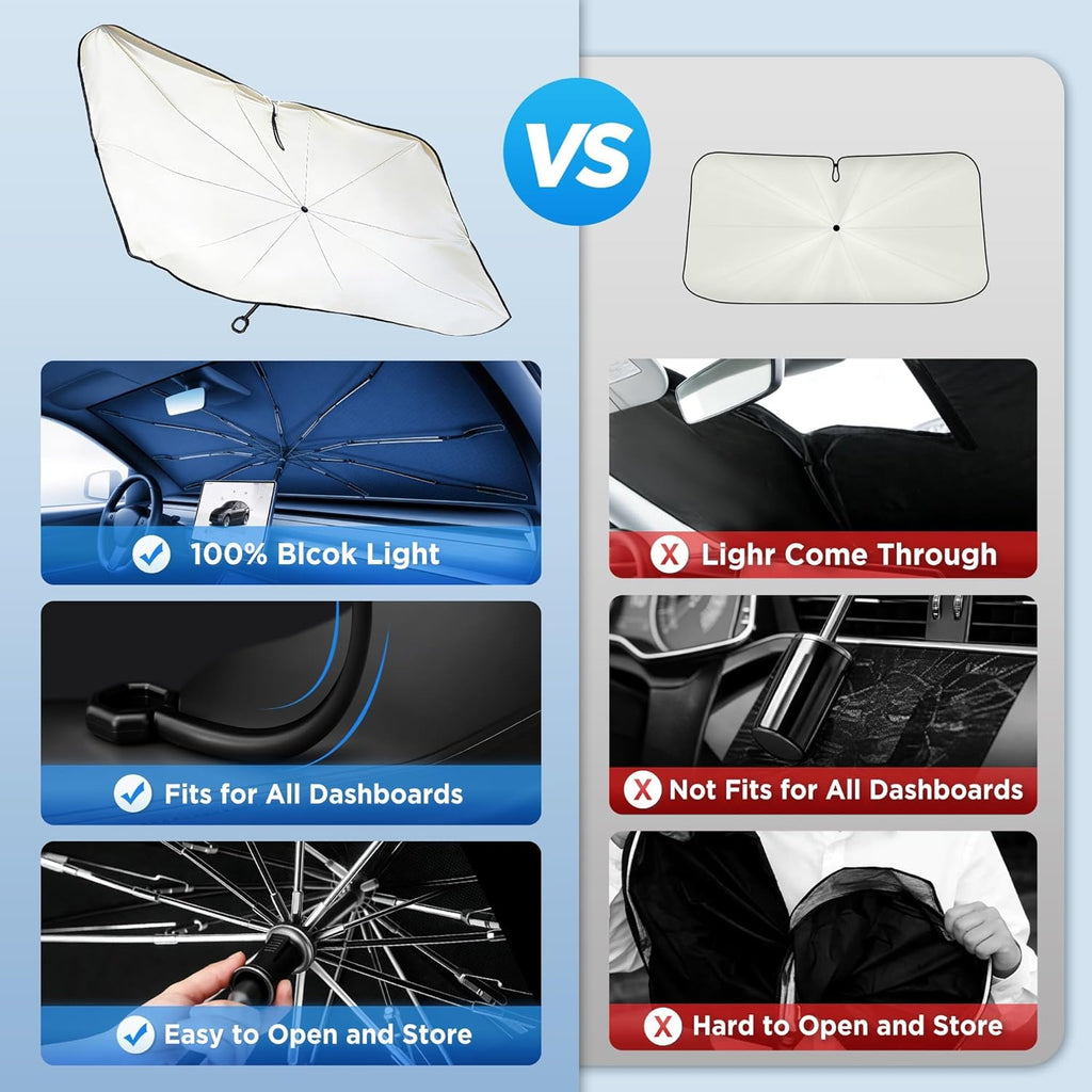 2026 Upgraded Windshield Sun Shade Umbrella [7-Layer Vinyl Coating Heat Shield] Foldable Front Window Sunshade