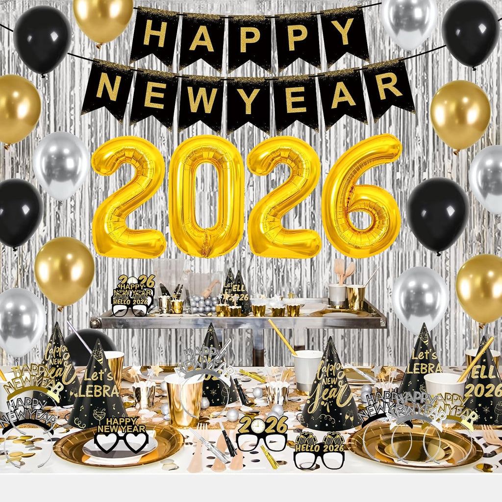New Years Eve Party Supplies 2026 New Years Decorations Happy New Year Banner 2026 Balloons Hats Glasses Tiaras