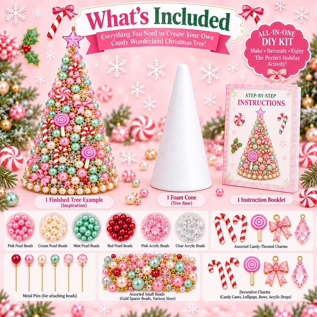Beaded Christmas Tree Kit, Pink Lollipop
