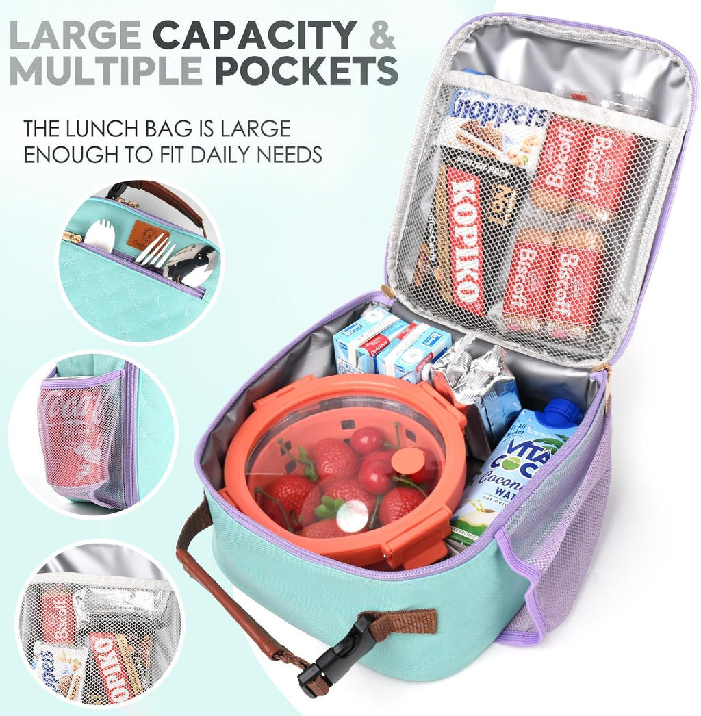 Kids Lunch Box Insulated Soft Mini Cooler with Bottle Holder, Lightweight Reusable Easy-Clean Lunch bag for Girls