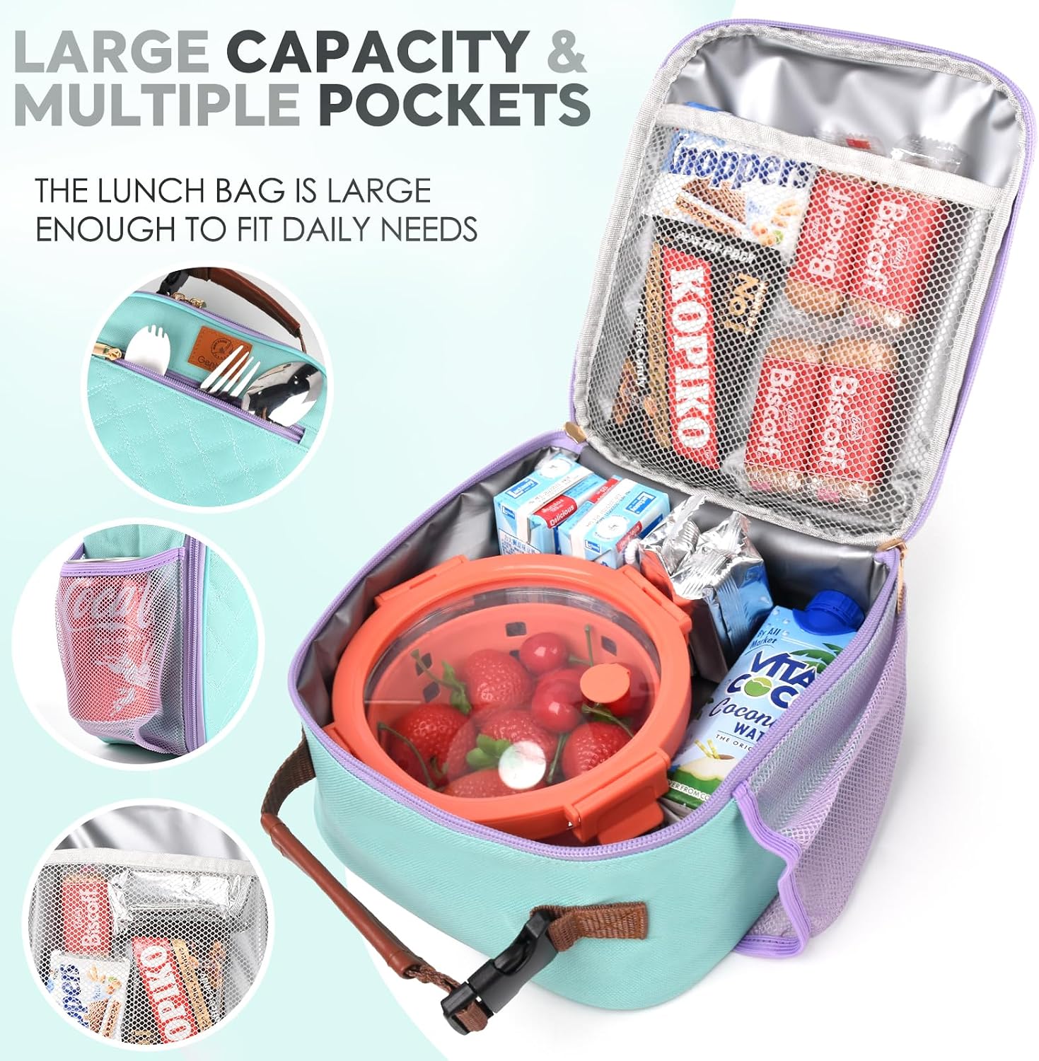 Kids Lunch Box Insulated Soft Mini Cooler with Bottle Holder, Lightweight Reusable Easy-Clean Lunch bag for Girls