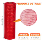 Deco Mesh Ribbon - 10inch x 30 feet Each Roll Metallic Foil(Red)
