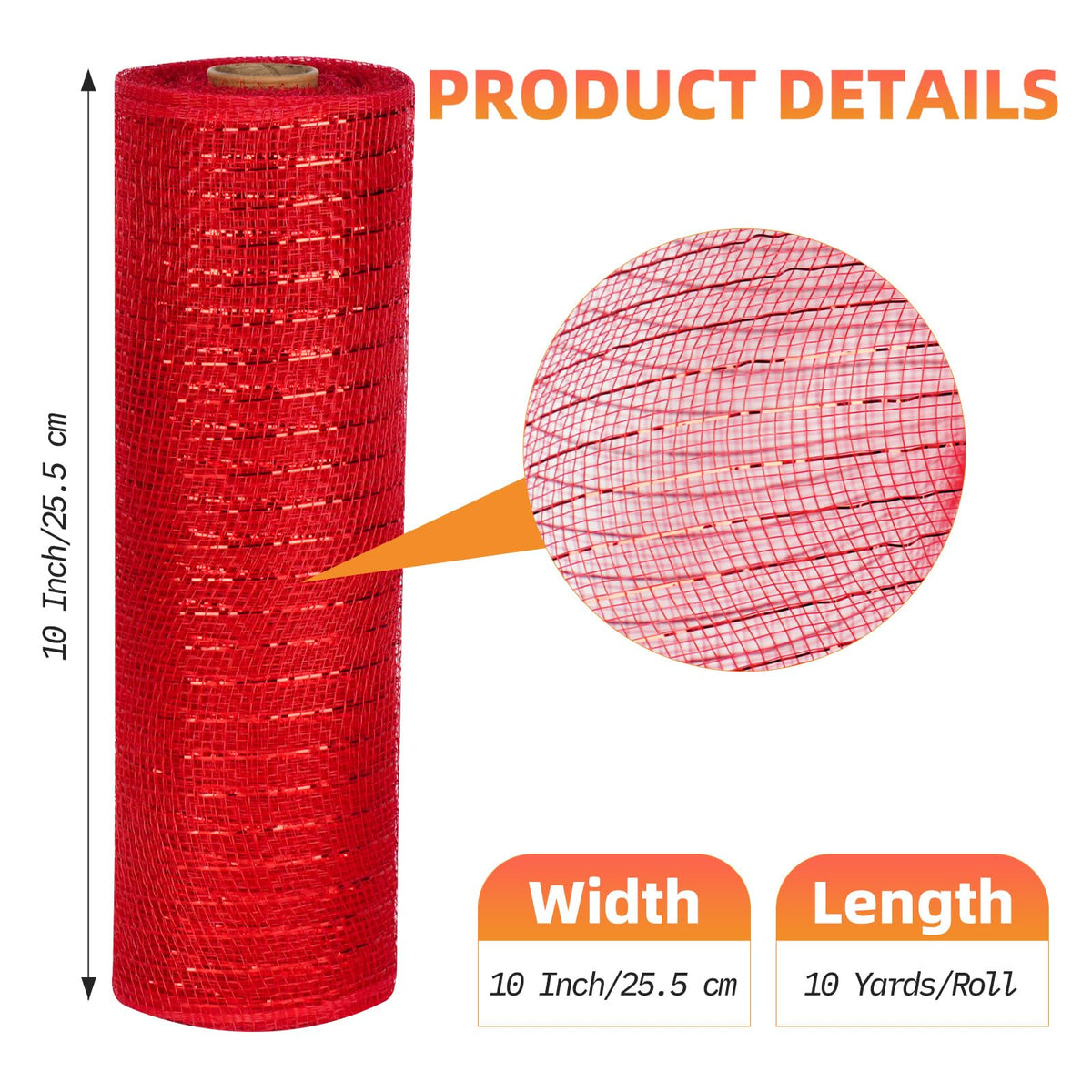 Deco Mesh Ribbon - 10inch x 30 feet Each Roll Metallic Foil(Red)