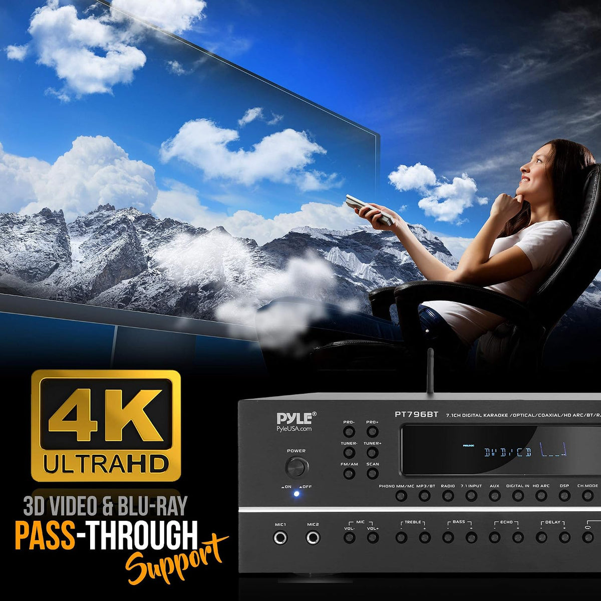7.1-Channel Hi-Fi Bluetooth Stereo Amplifier - 2000 Watt AV Home Theater Speaker Subwoofer Surround Sound Receiver