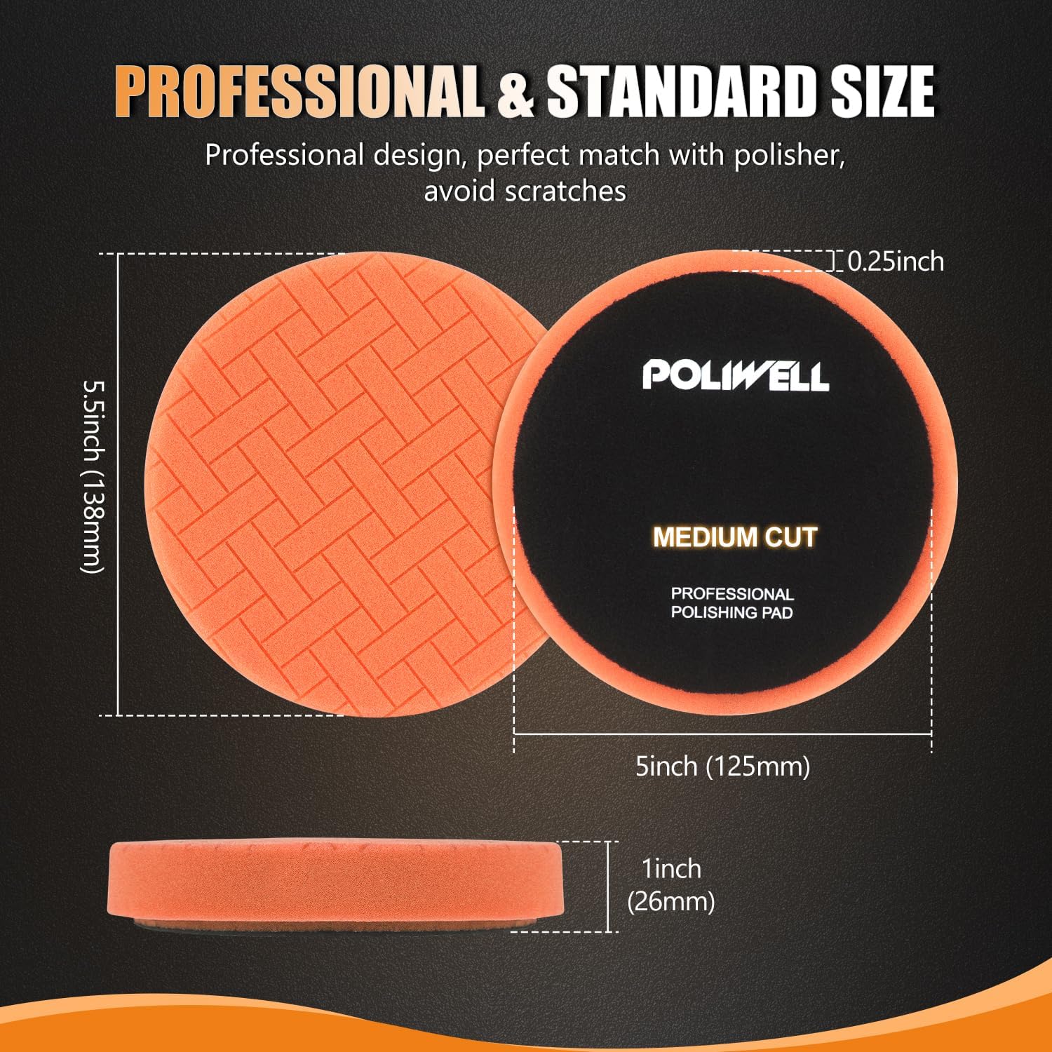 Buffing Polishing Pads 5 Inch, 7Pcs Buffing Sponge Pads Kit 5.5" Face for 5" Backing Plate, Compound Cutting Foam