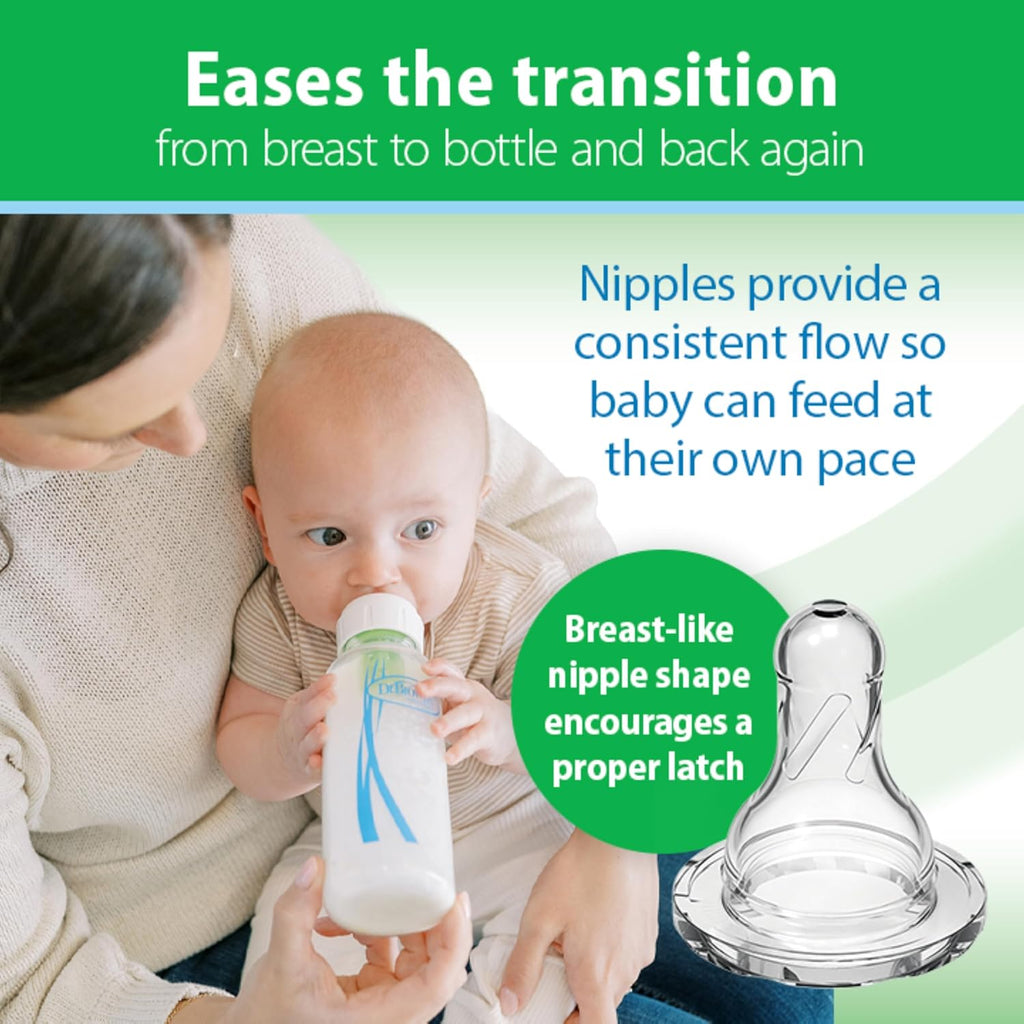 Anti-Colic Options+ Narrow Glass Baby Bottle with Level 1 Slow Flow Nipple, BPA-Free, 4 oz/120mL, 0m+, 2-Pack