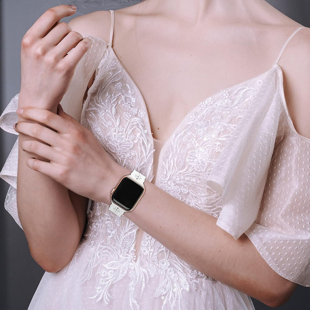 Lace Silicone Bands Compatible with Apple Watch Bands for Women | Slim Thin Hollow-out Wristband for iWatch Series 11