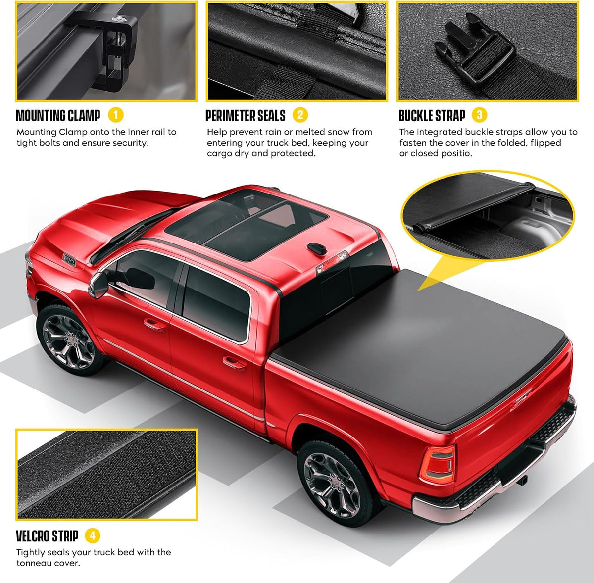 8FT Soft Roll Up Truck Bed Tonneau Cover Fits for 1999-2016 Ford F250 F350 F450 Super Duty, 8ft (96''-98.6'') Fleetside Bed, Not Fit with Roll Bar