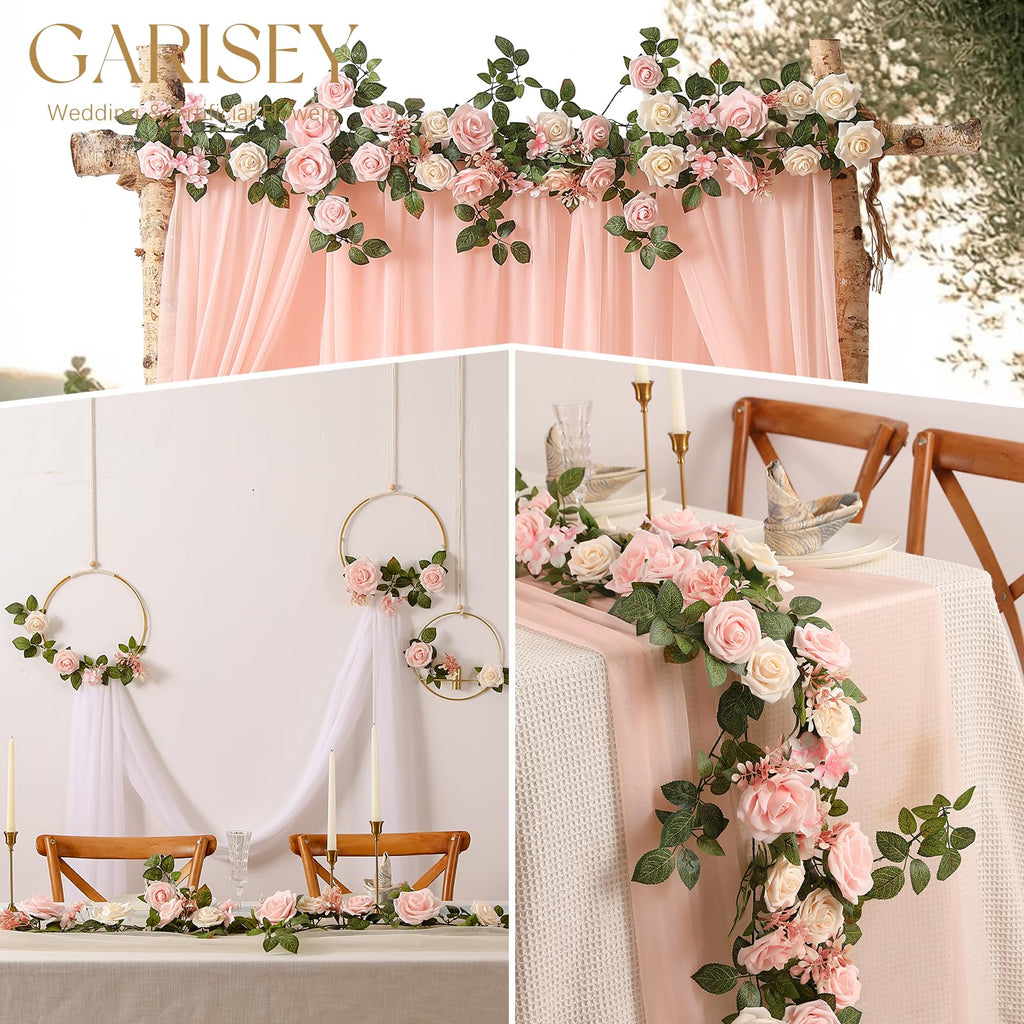 5FT Blush Cream Pink Artificial Rose Garland for Wedding Arch Table