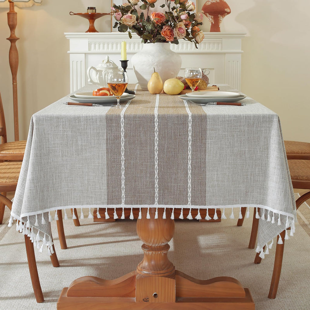 Linen Textured Tablecloth Rectangle,Farmhouse Table Cloth