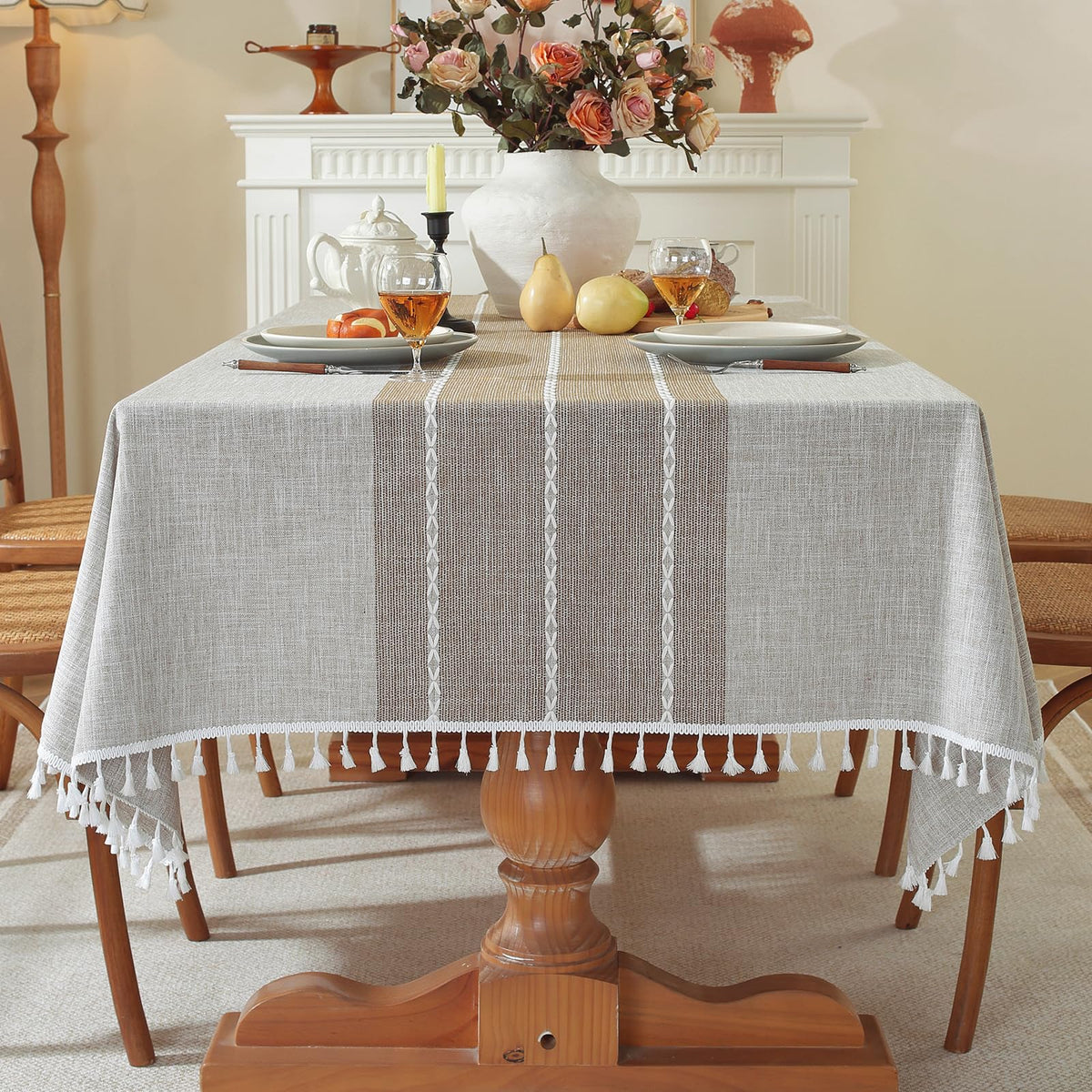 Linen Textured Tablecloth Rectangle,Farmhouse Table Cloth