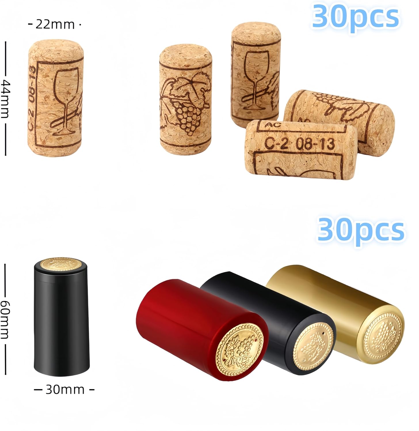 Manual Wine Bottle Sealer Kit, 30 Count Wine Corks, Metall, Red, Cylindrical